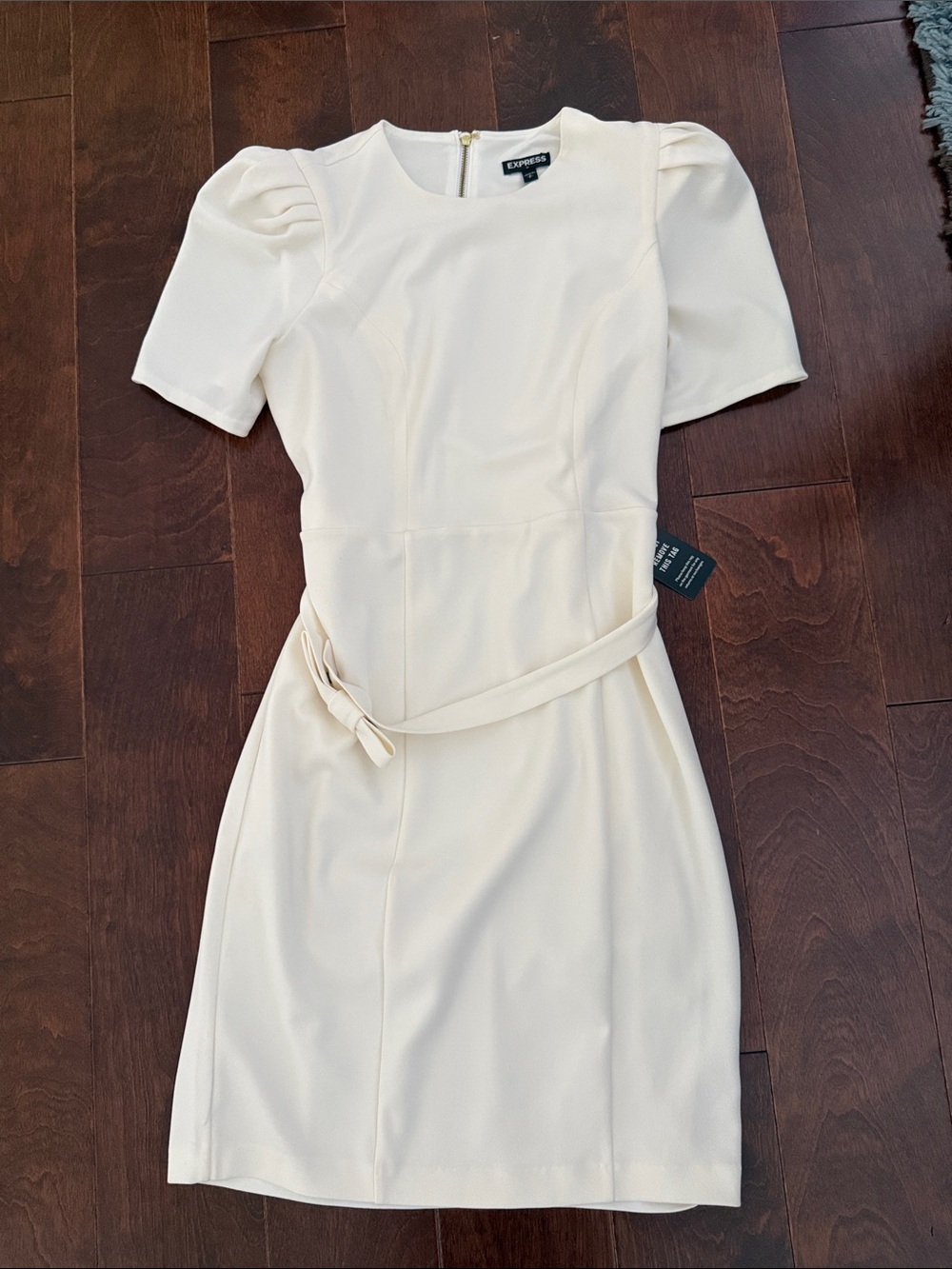 Express Cream Short-Sleeve Belted Mini Dress